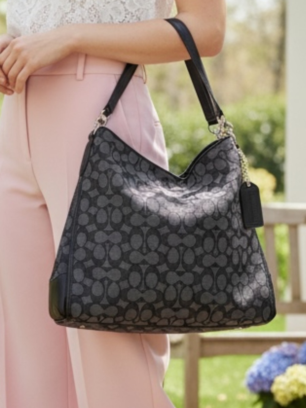 Coach Signature Phoebe Smoke Black Shoulder Bag Excellent Condition w/Tag